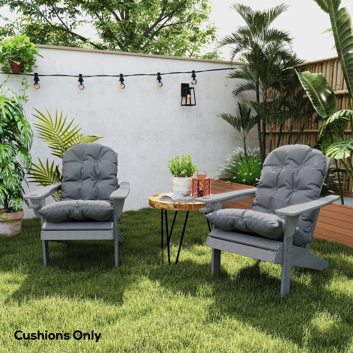 Set of 2 Adirondack Chair Cushions, Tufted High Back, Non-Slip, Gray