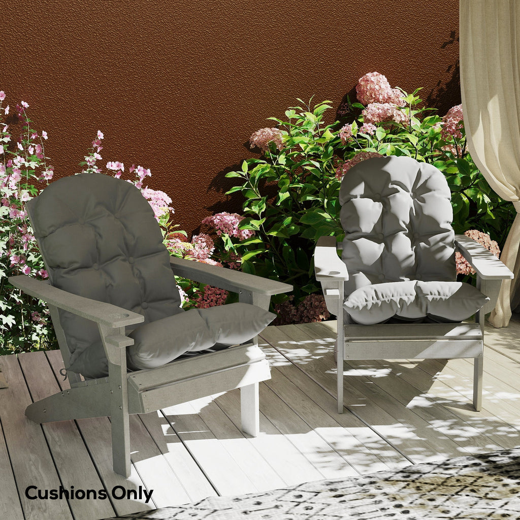 Set of 2 Adirondack Chair Cushions, Tufted High Back, Non-Slip, Gray