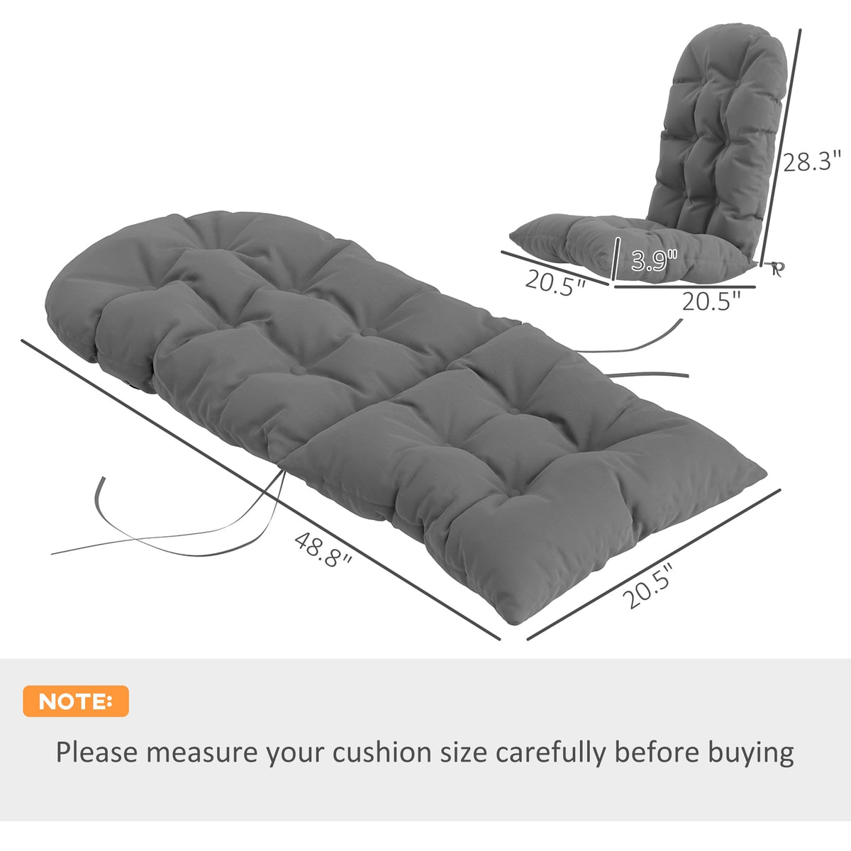 Set of 2 Adirondack Chair Cushions, Tufted High Back, Non-Slip, Gray
