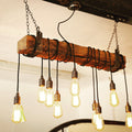Rustic Oak Beam Chandelier with Wrapped Cables and Steel Brackets - MooBoo Home Chandelier