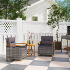 3 Pieces Outdoor Bistro Set with Acacia Wood Coffee Table and 2 Rattan Chairs, Gray