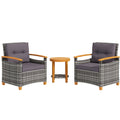 3 Pieces Outdoor Bistro Set with Acacia Wood Coffee Table and 2 Rattan Chairs, Gray