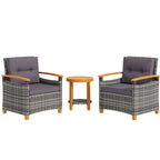 3 Pieces Outdoor Bistro Set with Acacia Wood Coffee Table and 2 Rattan Chairs, Gray