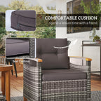 3 Pieces Outdoor Bistro Set with Acacia Wood Coffee Table and 2 Rattan Chairs, Gray