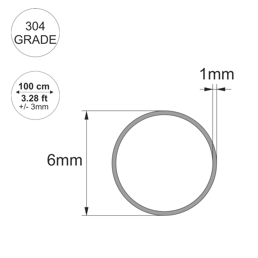 Stainless Steel Round Tube / Pipe VARIOUS SIZES 304 GRADE 1 METER LONG