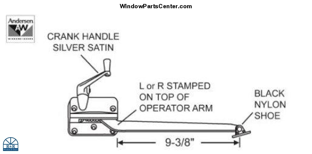 S1047 - Andersen Window Sill Mounted Casement Operator 9 3/8 Inch Straight Arm