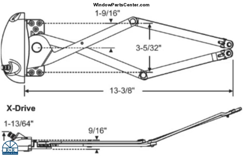 S1062 Roto X Drive And Pro Awning Window Operator - For Vinyl Euro White / X-Drive Powder Coat Arms