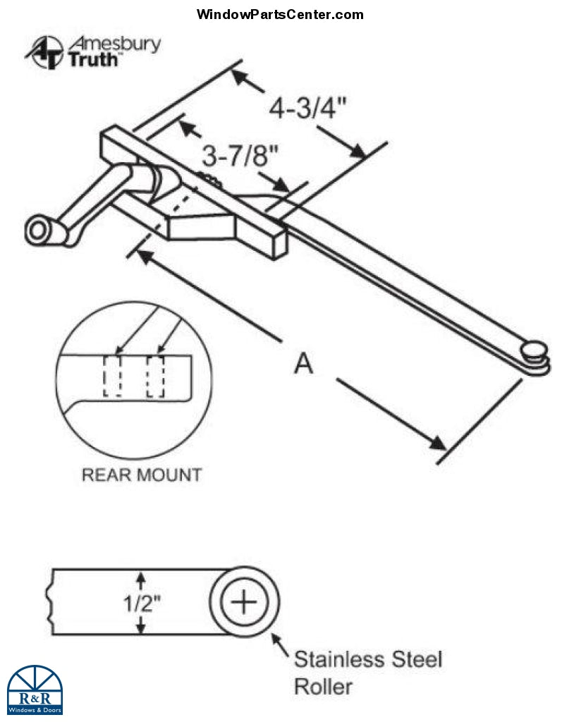 S1064 - Amesbury Truth Single Arm Casement Operator - Rear Mount