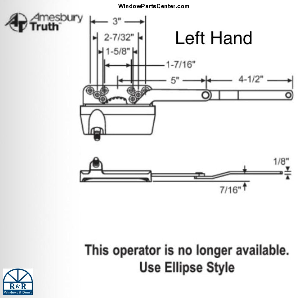 S1068 Amesbury Truth Casement Dyad Operator Link Offset Up 7/16 Inch