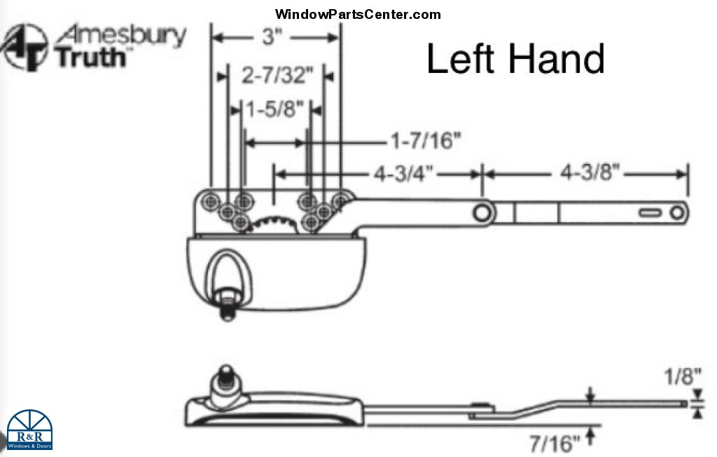 S1068 Amesbury Truth Casement Dyad Operator Link Offset Up 7/16 Inch