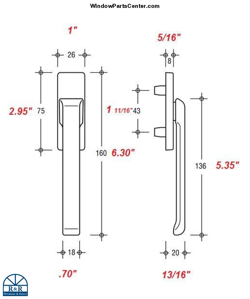 S1089 GU Window Handle Dirigent F/F  Low Profile Flat Without Spindle 6-25223-00-0 Tilt and turn