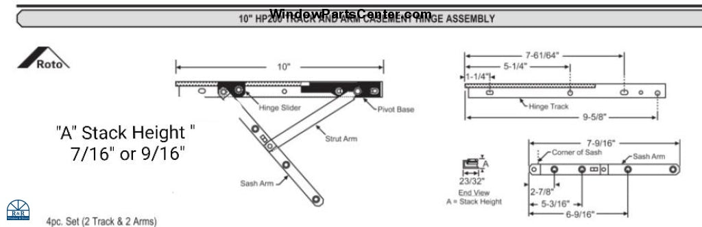 S1090 - Roto 10" HP200 Track and Arm Casement Hinge Assembly