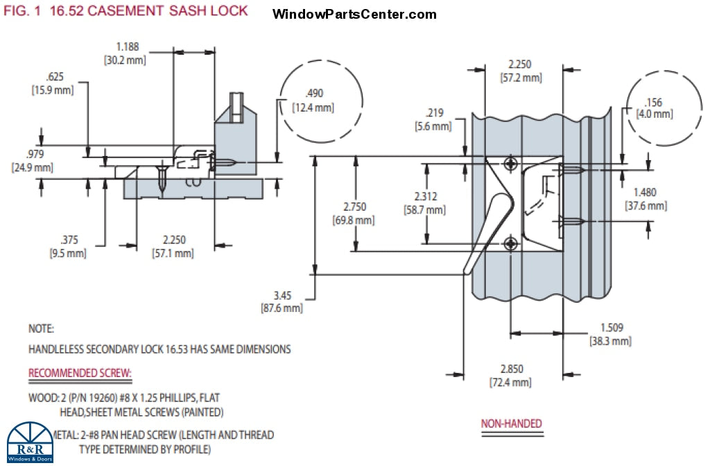 S1107 Amesbury Truth 16 Series HomeGard Casement Window Sash Lock