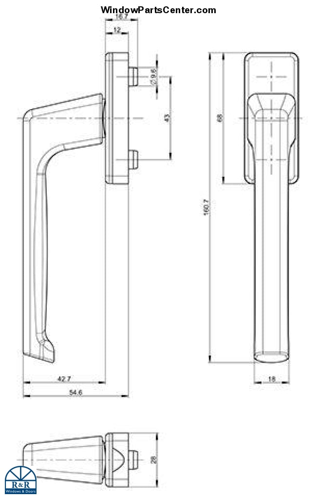 S1121 Gu Window Handle Dirigent-F Without Spindle 6-28072-00-0 Tilt And Turn Turn