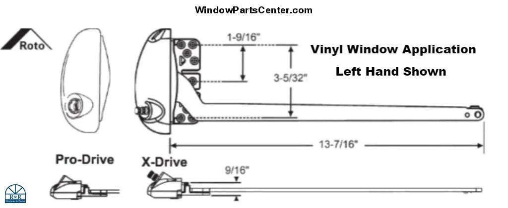 S1124 Roto X Drive and Pro Drive 13-1/2 inch Single Straight Arm Operator For Vinyl Casement Windows