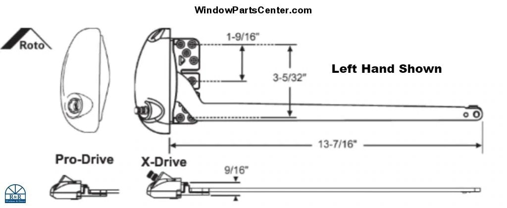 S1124 Roto X Drive and Pro Drive 13-1/2 inch Single Straight Arm Operator For Vinyl Casement Windows
