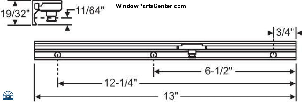 S1128 Roto North America OP05-8100 - 13 Inch Face Mount Track Assembly