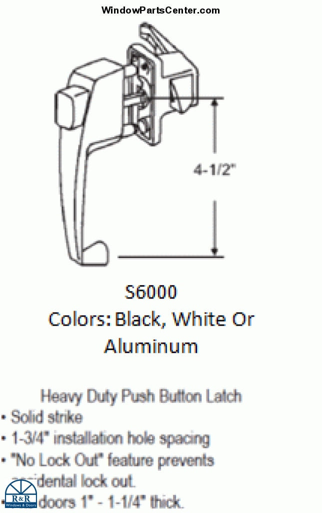 S6000  Heavy Duty Screen Door Handle Push Button Latch