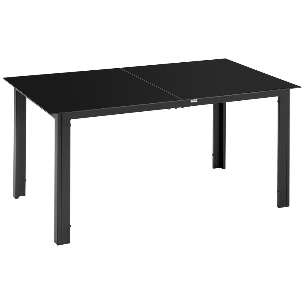 Outdoor Dining Table for 6, Aluminium Rectangular Garden Table with Tempered Glass Tabletop for Yard, Deck, Patio, 150 x 90 x 74 cm, Black
