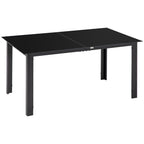 Outdoor Dining Table for 6, Aluminium Rectangular Garden Table with Tempered Glass Tabletop for Yard, Deck, Patio, 150 x 90 x 74 cm, Black