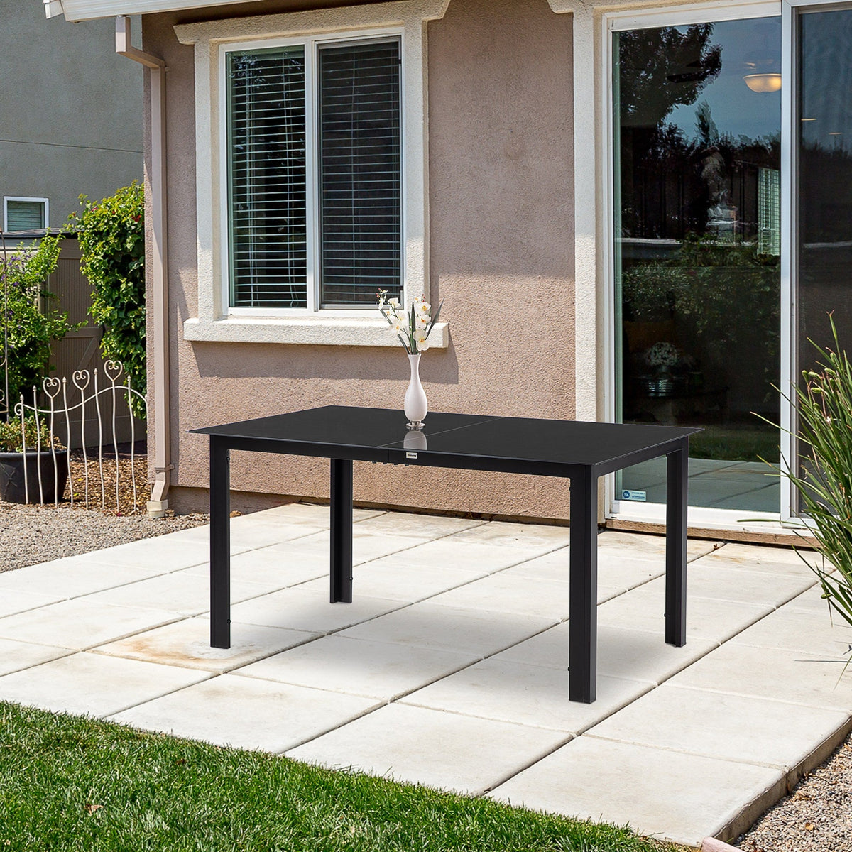 Outdoor Dining Table for 6, Aluminium Rectangular Garden Table with Tempered Glass Tabletop for Yard, Deck, Patio, 150 x 90 x 74 cm, Black