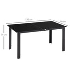 Outdoor Dining Table for 6, Aluminium Rectangular Garden Table with Tempered Glass Tabletop for Yard, Deck, Patio, 150 x 90 x 74 cm, Black