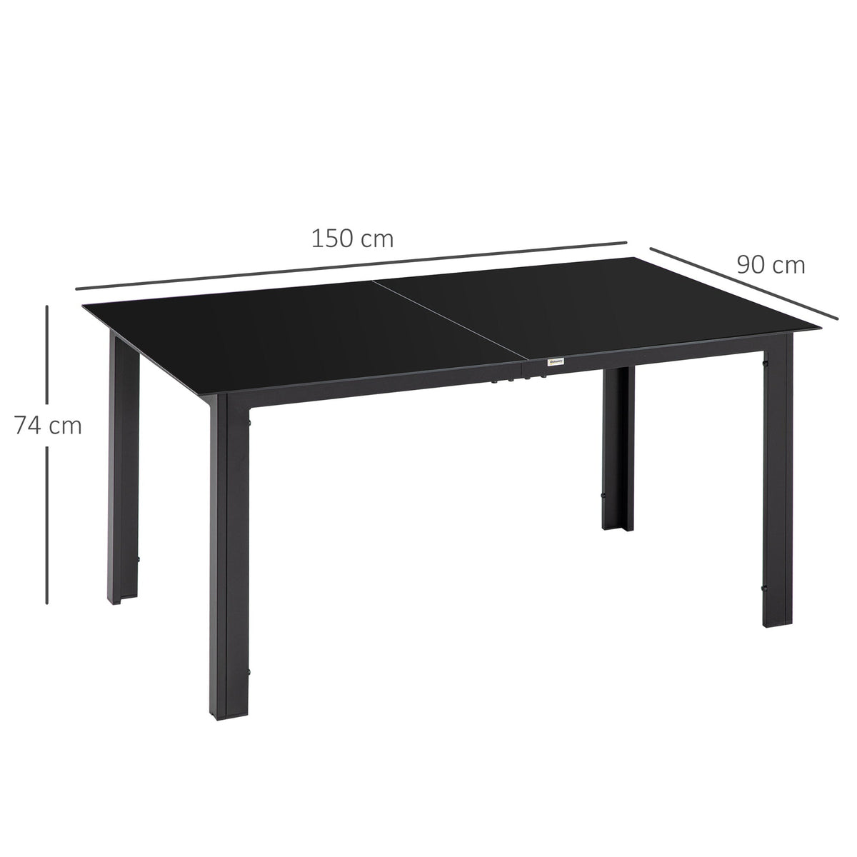 Outdoor Dining Table for 6, Aluminium Rectangular Garden Table with Tempered Glass Tabletop for Yard, Deck, Patio, 150 x 90 x 74 cm, Black