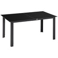 Outdoor Dining Table for 6, Aluminium Rectangular Garden Table with Tempered Glass Tabletop for Yard, Deck, Patio, 150 x 90 x 74 cm, Black
