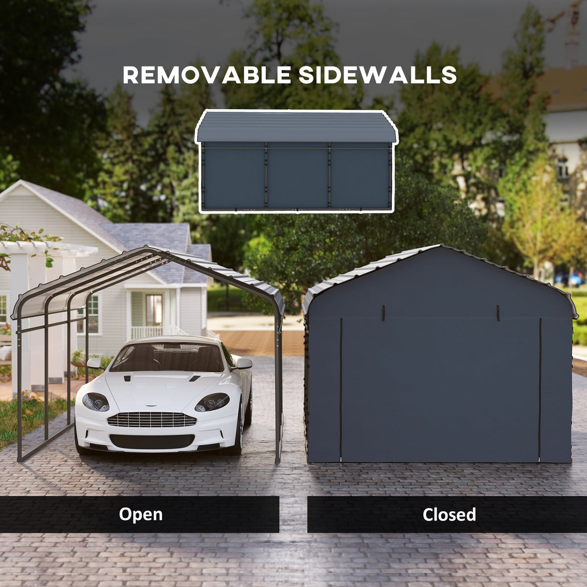 Onward 10' x 15' Heavy Duty Metal Carport with Galvanized Roof & Removable Sidewalls