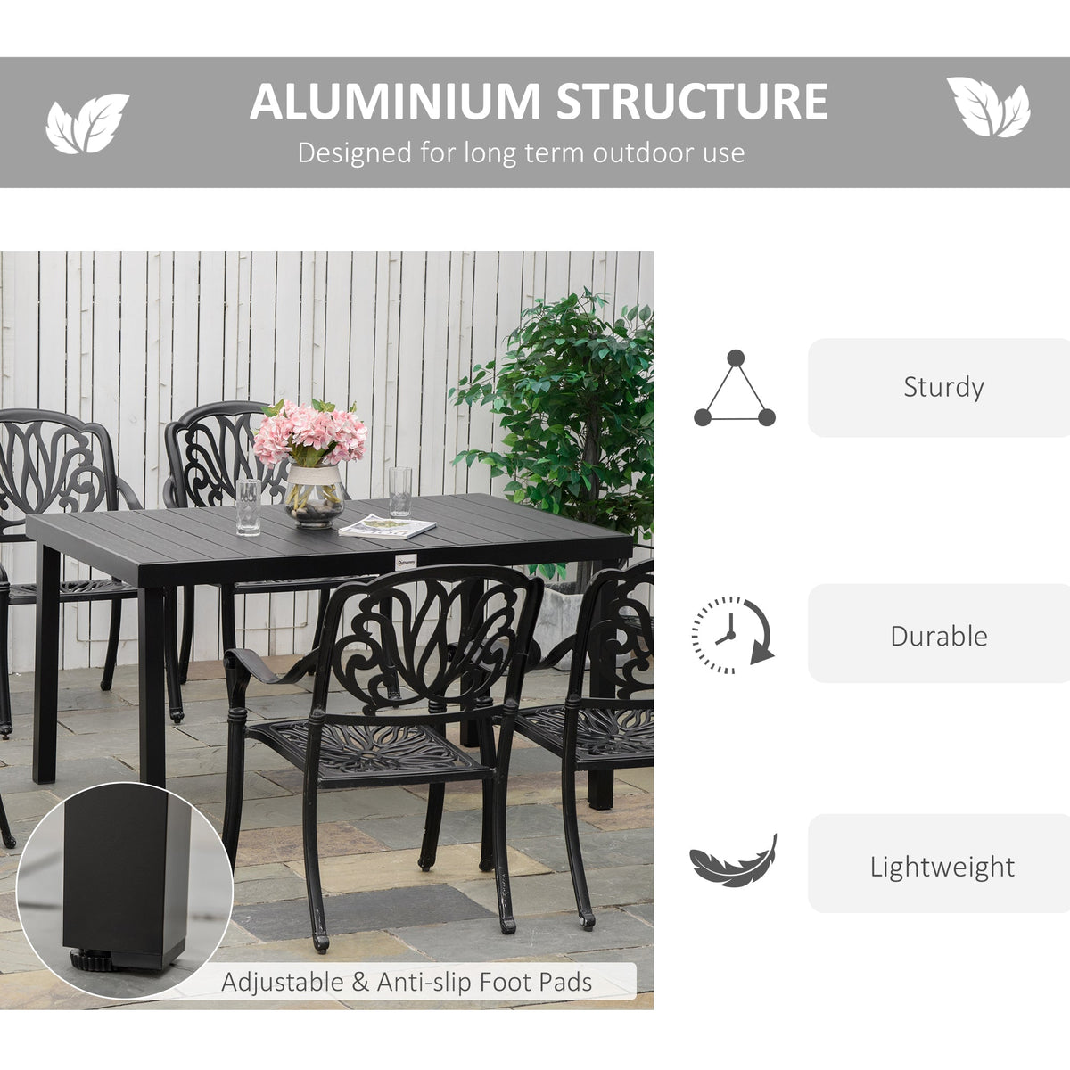 Outdoor Dining Table for 6, Patio Rectangular Table, 55" L x 35.5" W x 29.25" H, Black