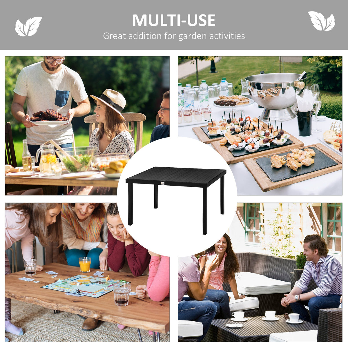 Outdoor Dining Table for 6, Patio Rectangular Table, 55" L x 35.5" W x 29.25" H, Black
