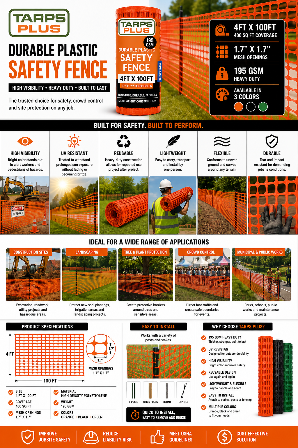 Black Safety Barrier Fence - 4' x 100'
