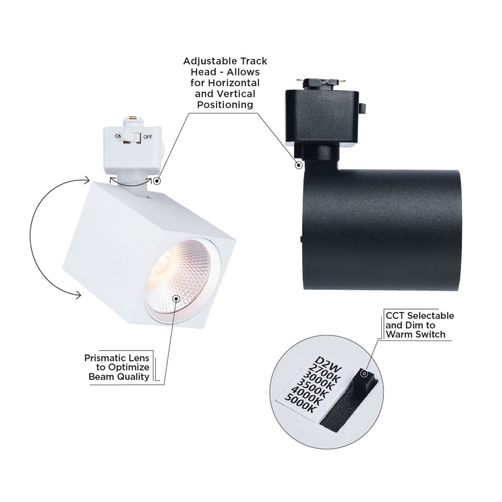 Satco Square Track Head, H-Type, Black, Selectable CCT, 500 Lumens, 36° Beam Angle