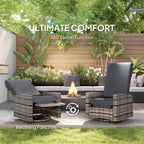 Wicker Swivel Reclining Garden Chair with Lifting Footrest, Water-Resistant Cushions, Gray