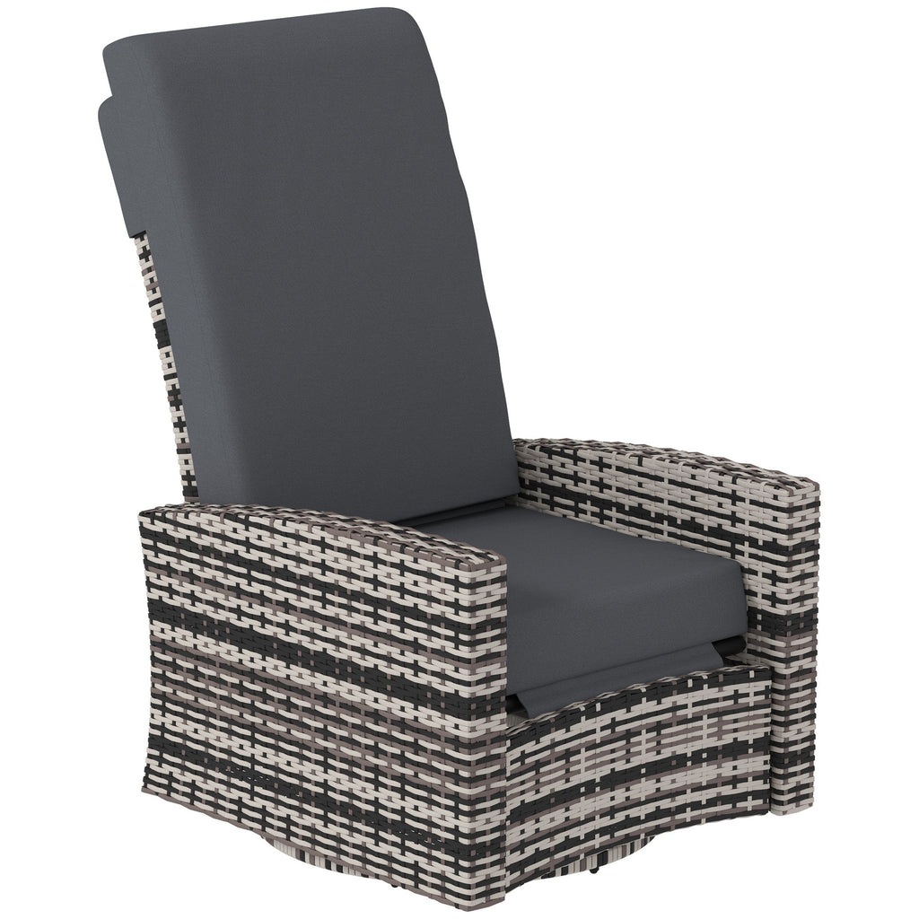 Wicker Swivel Reclining Garden Chair with Lifting Footrest, Water-Resistant Cushions, Gray