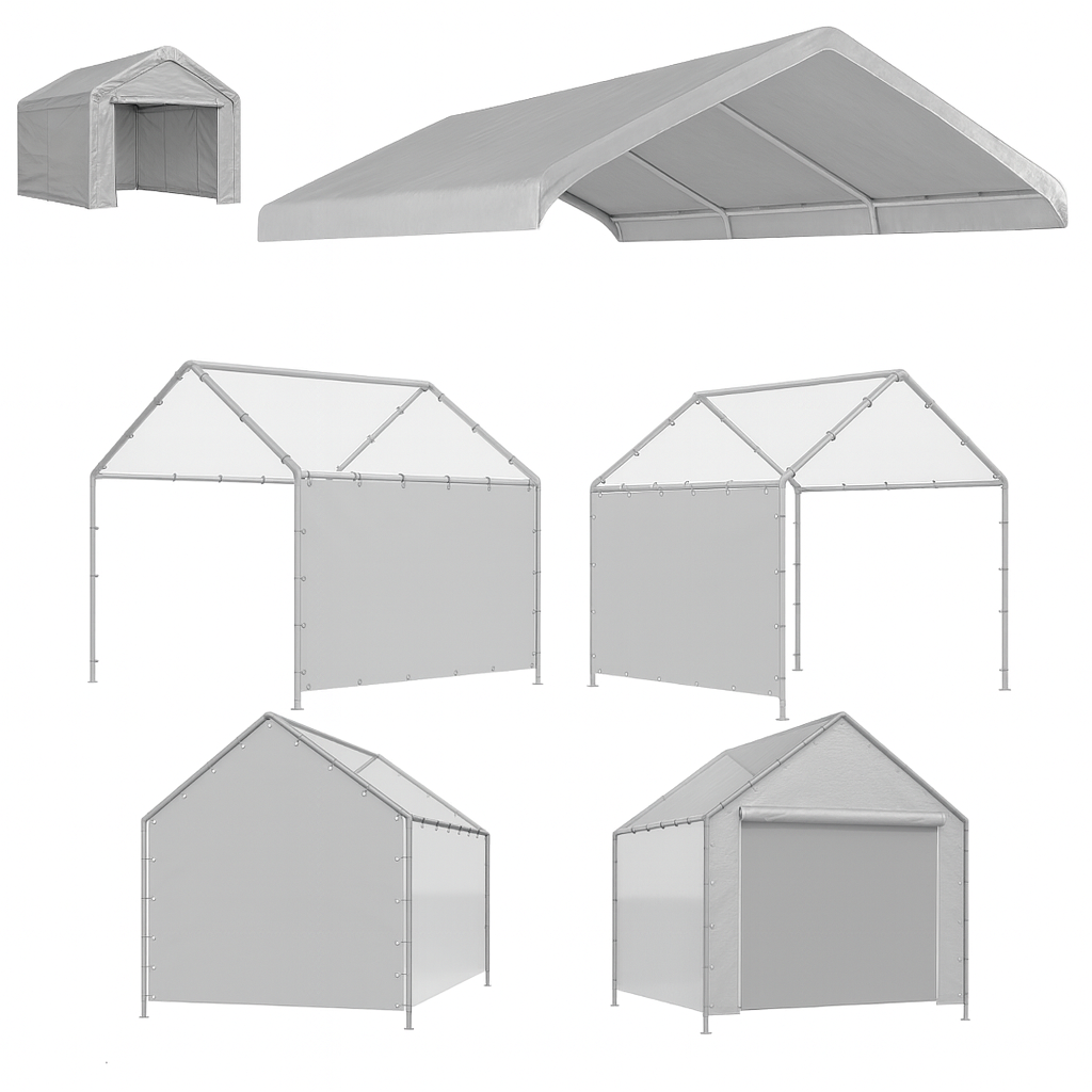 Silver 12' x 20' canopy enclosure kit including a complete sidewall package