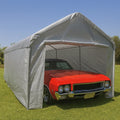 Silver 10' x 20' enclosed tarp canopy creating an all season shelter system