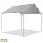 Silver 10' x 10' tarp canopy installed on a frame mounted roof structures