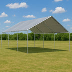 Silver 18' x 20' tarp canopy creating a spacious outdoor shelters
