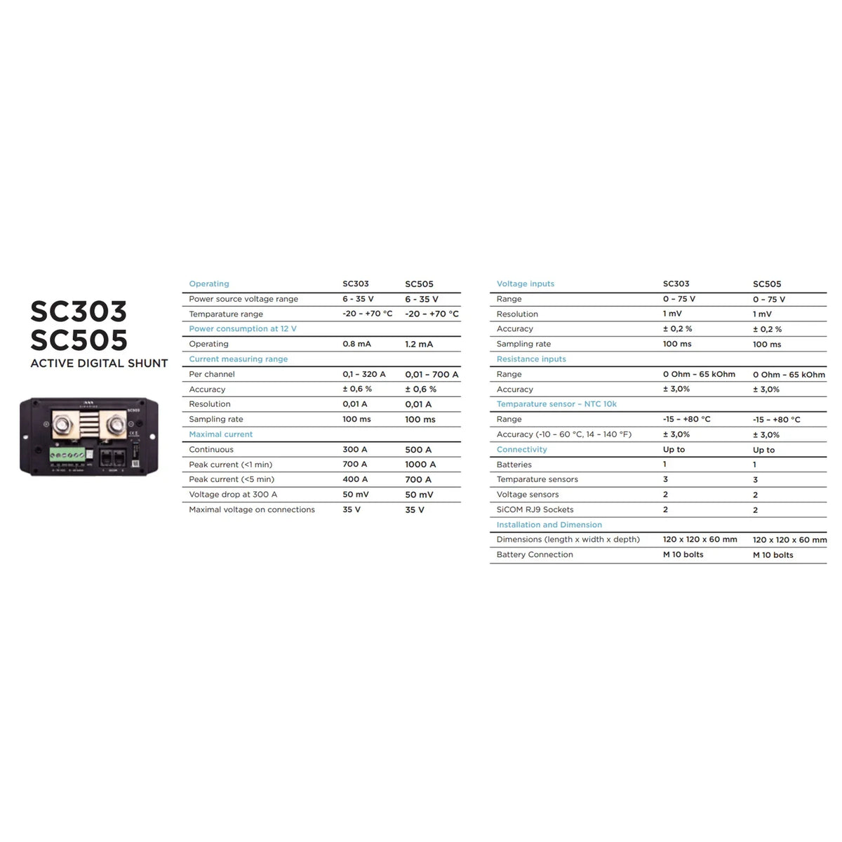 Simarine Battery Shunt 300A 2x Voltage, 2x Resistance, 1x Temperature