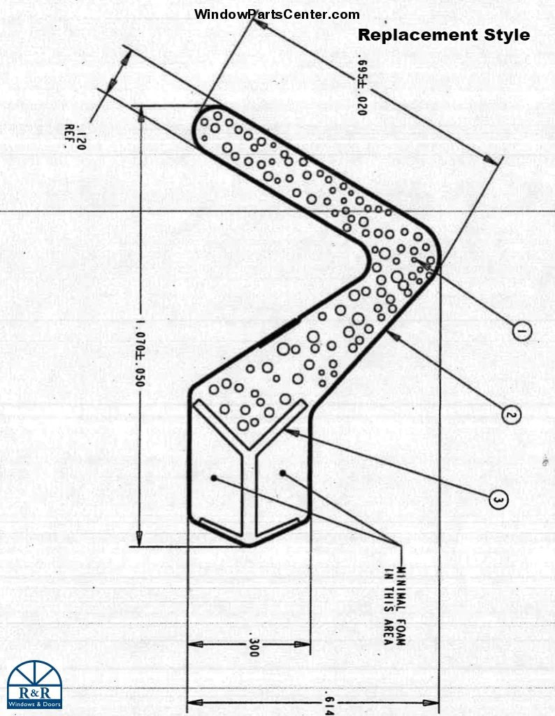 Known Part Number: SP15489, PIQ007BZ007. Known to be used on Sierra Pacific Swinging Patio Doors,  Schlegel Amesbury 5000, 2500 and 2200 series threshold  and other door brands. 