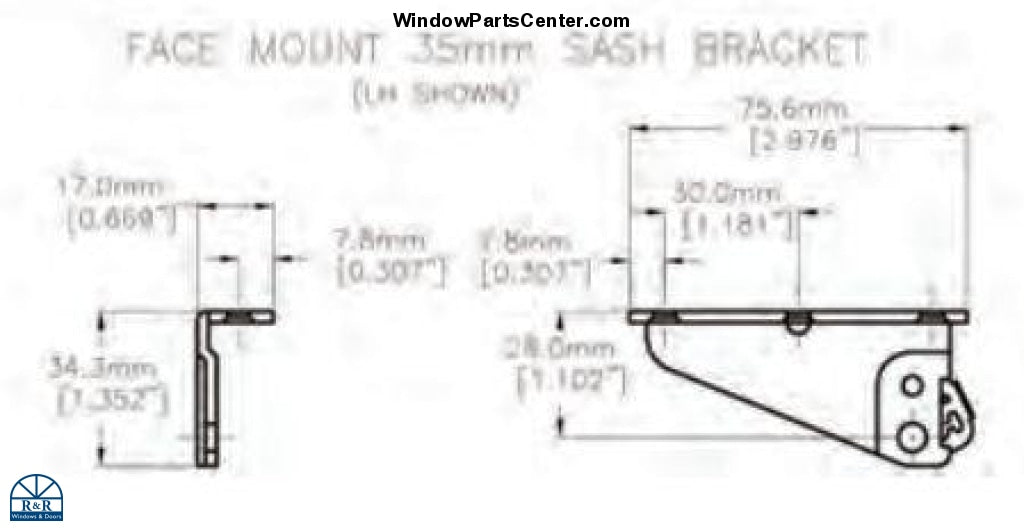 SS10018 Roto Face Mount Casement Sash Operator Bracket 35 mm