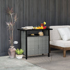 Outdoor Outdoor Bar Table with Shelf and Cabinet, Rattan Pool Towel Holder Pool Valet, Gray