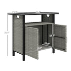 Outdoor Outdoor Bar Table with Shelf and Cabinet, Rattan Pool Towel Holder Pool Valet, Gray