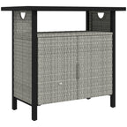 Outdoor Outdoor Bar Table with Shelf and Cabinet, Rattan Pool Towel Holder Pool Valet, Gray