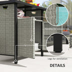 Outdoor Outdoor Bar Table with Shelf and Cabinet, Rattan Pool Towel Holder Pool Valet, Gray