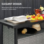Outdoor Outdoor Bar Table with Shelf and Cabinet, Rattan Pool Towel Holder Pool Valet, Gray