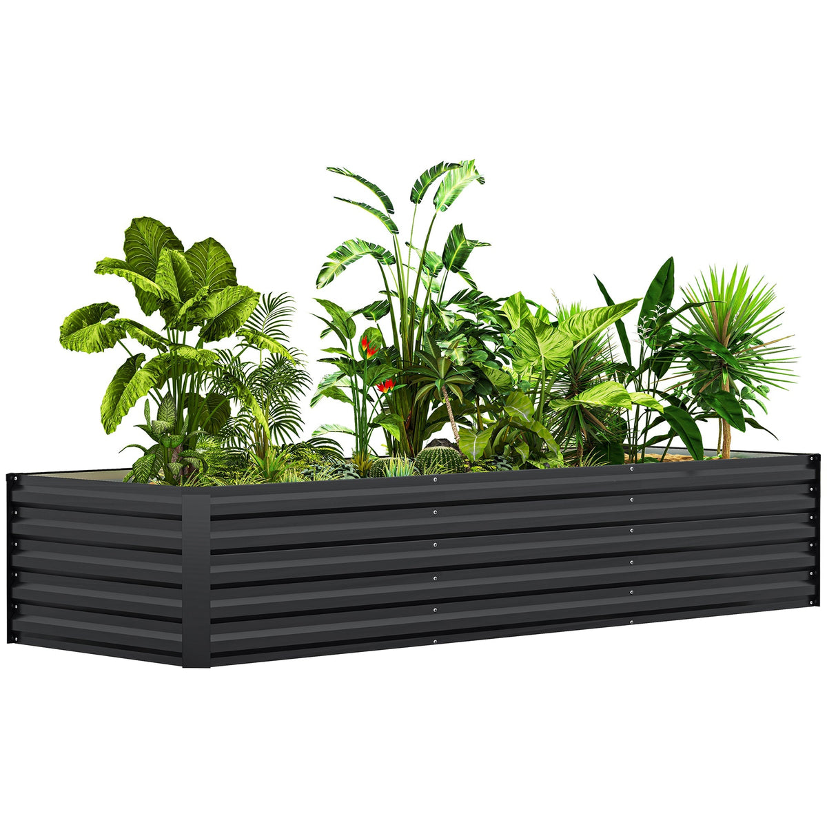 8' x 2.6' x 1.5' Galvanized Raised Garden Bed with Open Bottom, Dark Grey