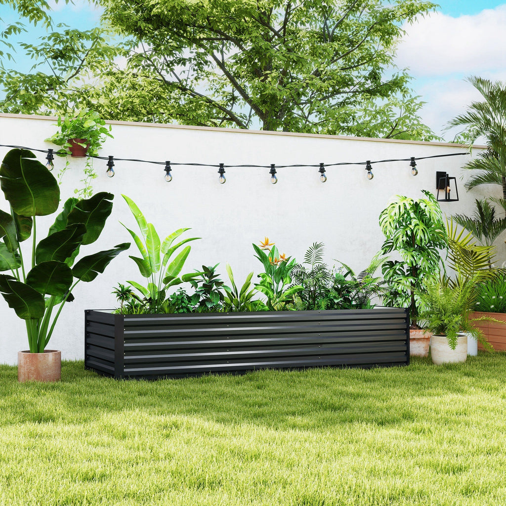 8' x 2.6' x 1.5' Galvanized Raised Garden Bed with Open Bottom, Dark Grey