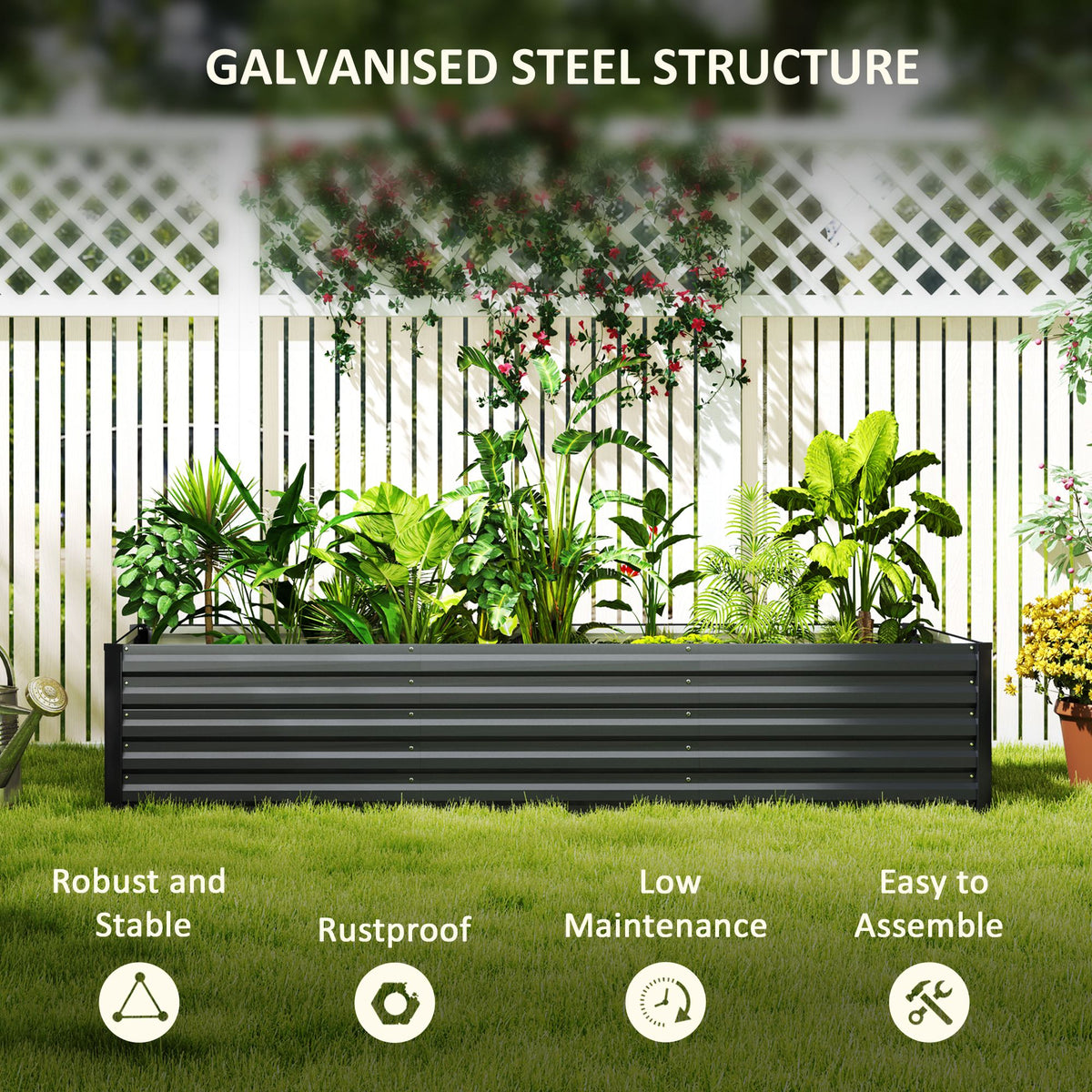 8' x 2.6' x 1.5' Galvanized Raised Garden Bed with Open Bottom, Dark Grey